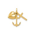 14K Yellow Gold Faith Charm Pendant with Heart, Cross and Anchor, 17x20mm