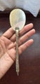 Antique Victorian Mother-Of-Pearl Shell Caviar Spoon, Embossed Silver ca.1900.