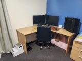 Corner Desk + Office Chair + 2 Monitors + Keyboard & Mouse Bundle