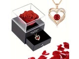 Red Zircon Pendant Necklace With Rose Flower For Girlfriend
