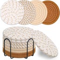 8Pcs Absorbent Coasters With Holder 4.3Inch Cotton Woven Drink Coaster Set