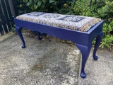 Hand finished Tapestry bench with Custom Blue Cabriole legs