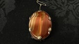 Vintage Large Banded Agate Brooch - Orange Carnelian Tones