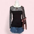 Black Mesh Embroidered Long-Sleeve Top