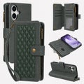 OPPO R17 Pro diamond-quilted suede finish wallet case 9 card zipper purple green