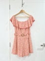 DOTTI Pink Floral Off-Shoulder Frill Boho Playsuit | Size 10 (Excellent Conditio