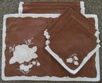 As New 4 APPLIQUE PLACEMATS &amp; NAPKINS Brown White