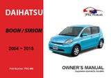 Daihatsu – Boon / Sirion Owners User Manual In English 2004~2015 (Part N.o 960)