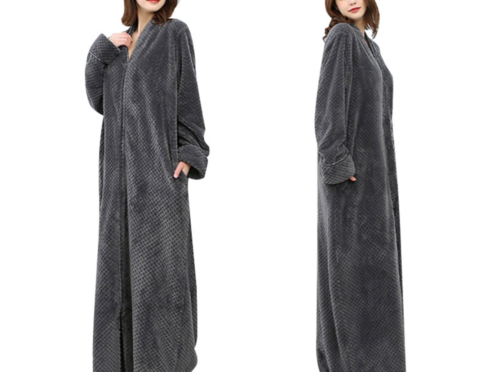 Tadre Robe Women Plush Zipper Lounger Robe : BidBud