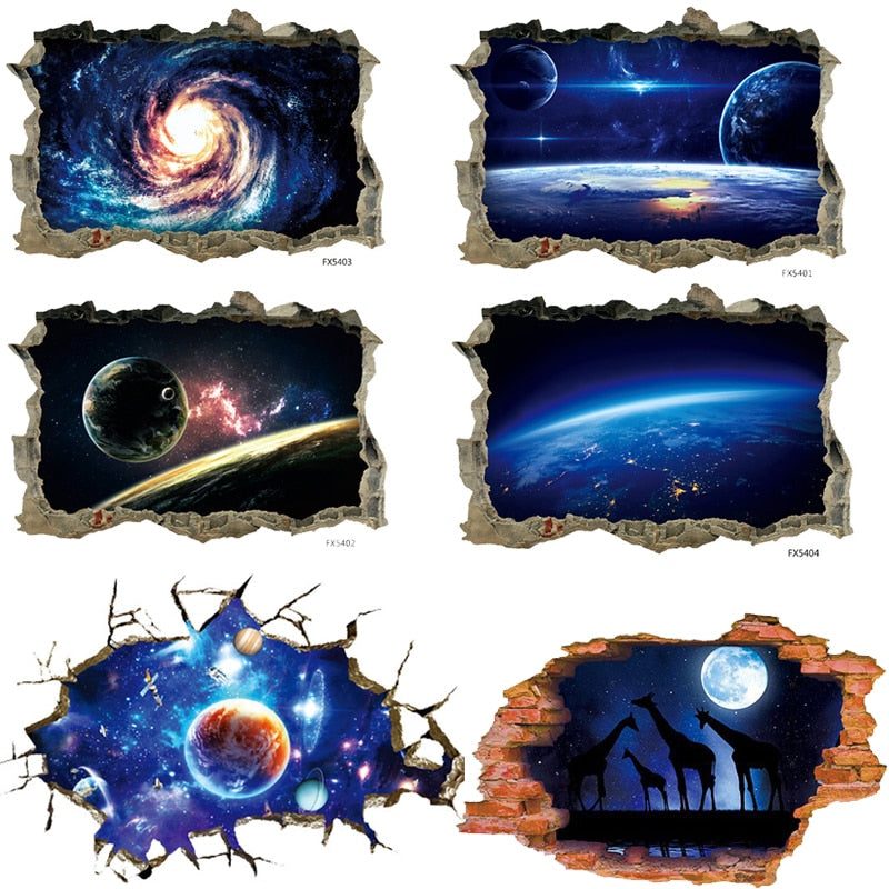 3D Wall Stickers Cosmic Galaxy Planets Decors Bridge Floor Sticker ...
