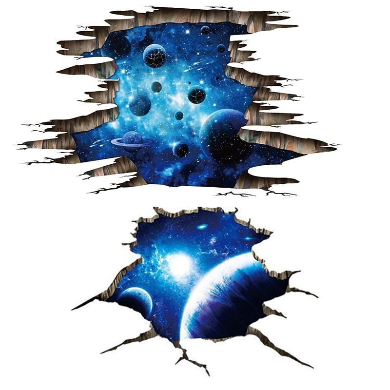 3D Wall Stickers Cosmic Galaxy Planets Decors Bridge Floor Sticker ...