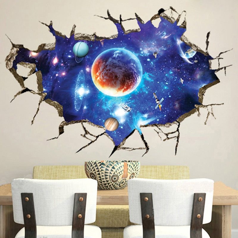 3D Wall Stickers Cosmic Galaxy Planets Decors Bridge Floor Sticker ...