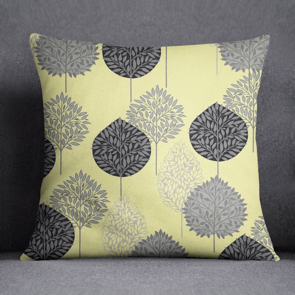 S4sassy Square Pillow Case Tree Print Pale Yellow Decorative Throw