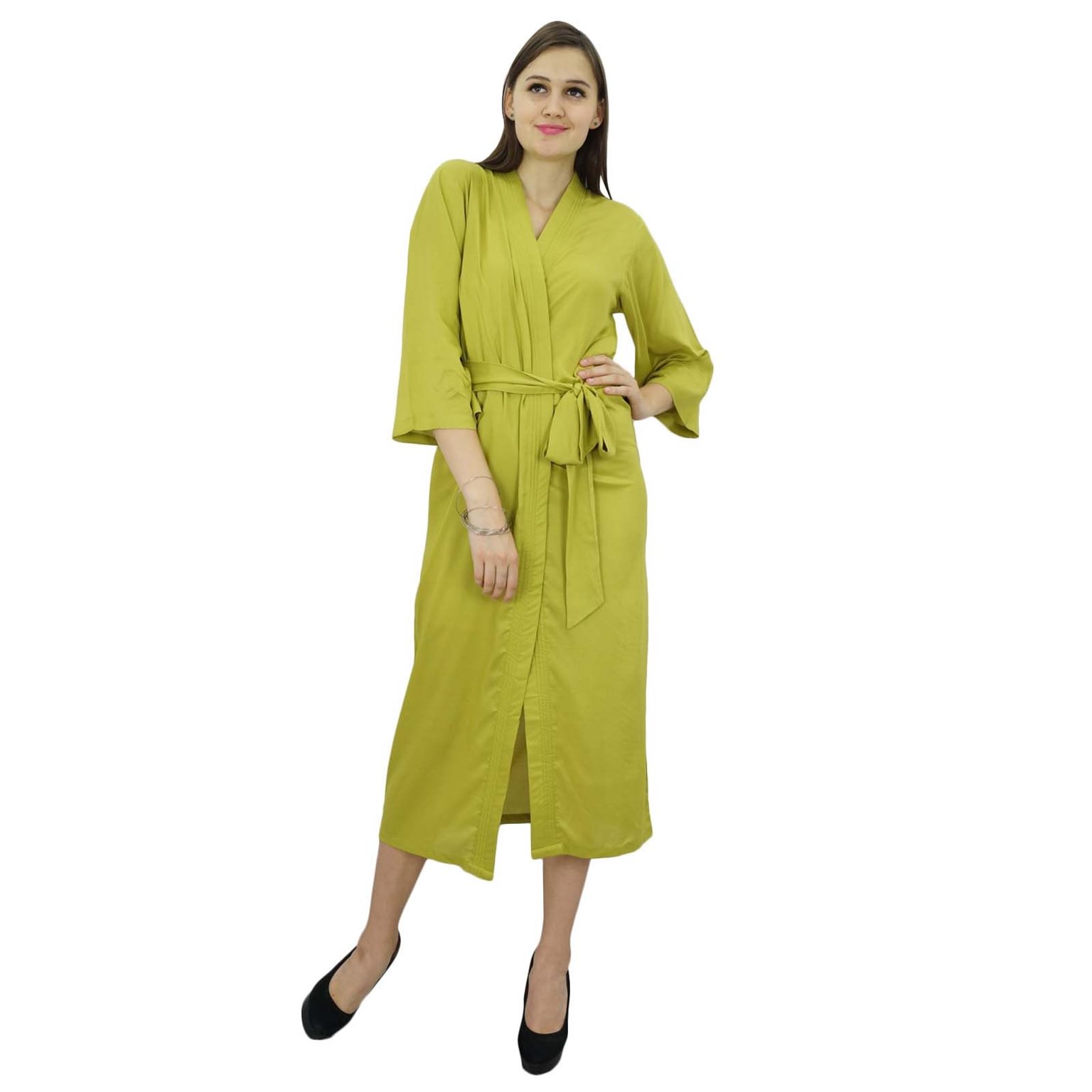 Bimba Women Long Solid Belt Soft Modal Wrap Round Plain Bath Robe