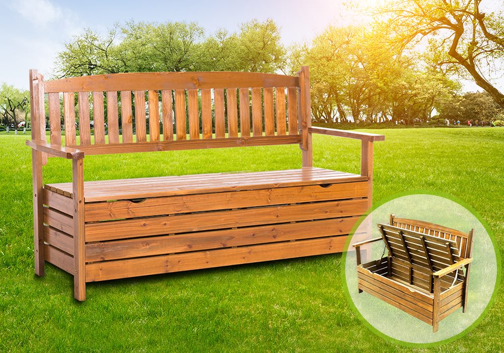 Wooden Garden Bench Storage Seat Timber Outdoor