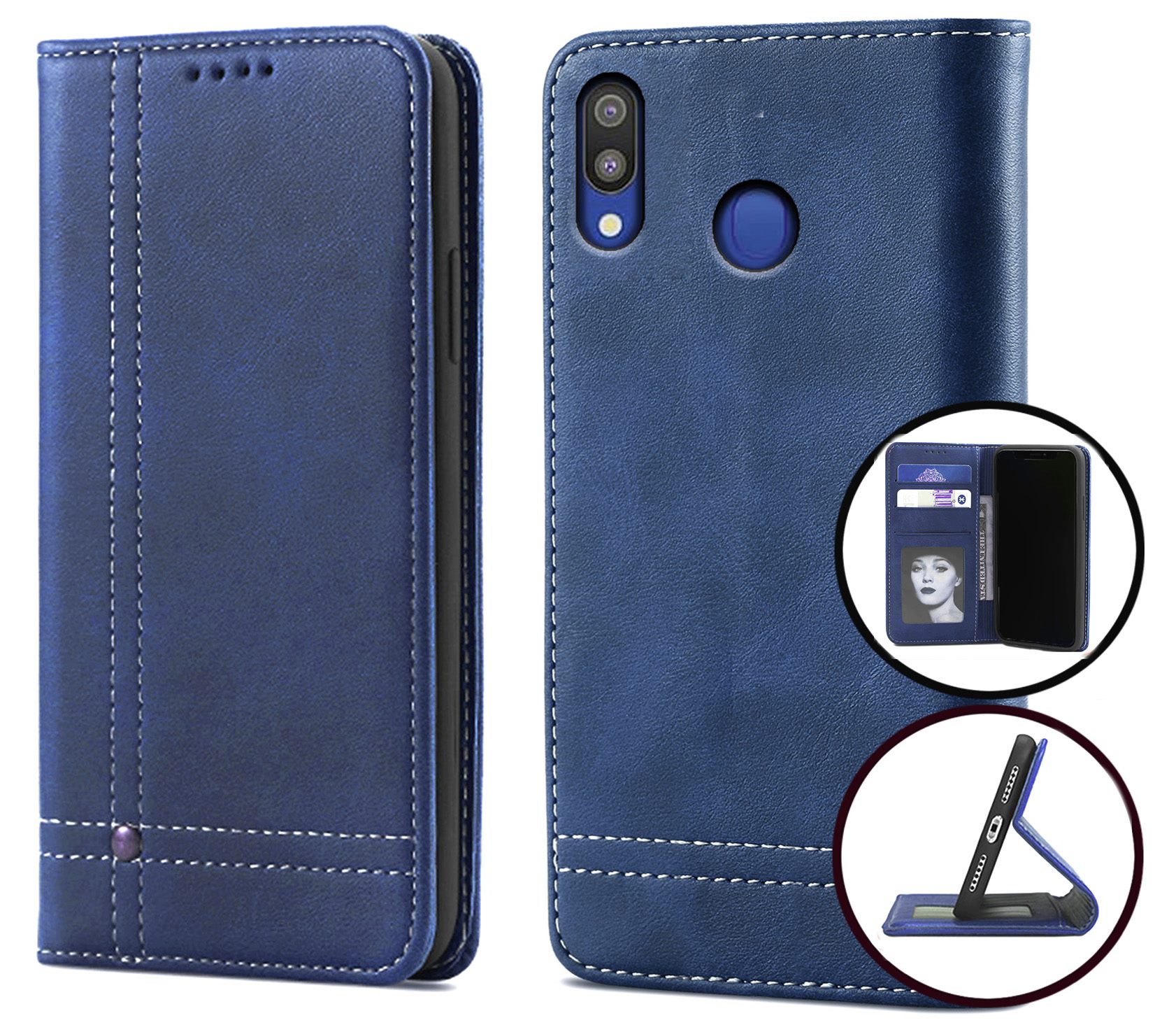 Samsung Galaxy M Pu Flip Leather Wallet Case Card Slot Kickstand Magnet Navy Trade Me