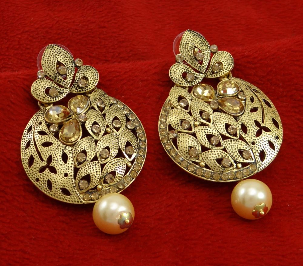 Traditional Indian Goldtone Bollywood Cz Designer Earring Set Women Jewelry