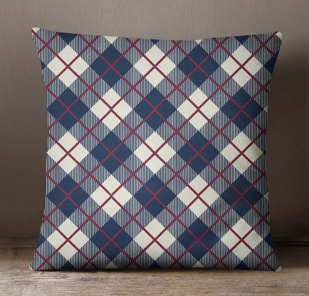 S4sy Home Decor Check Print Throw Sofa Square Navy Blue Pillow Throw Sofa Square Navy Blue Pillow