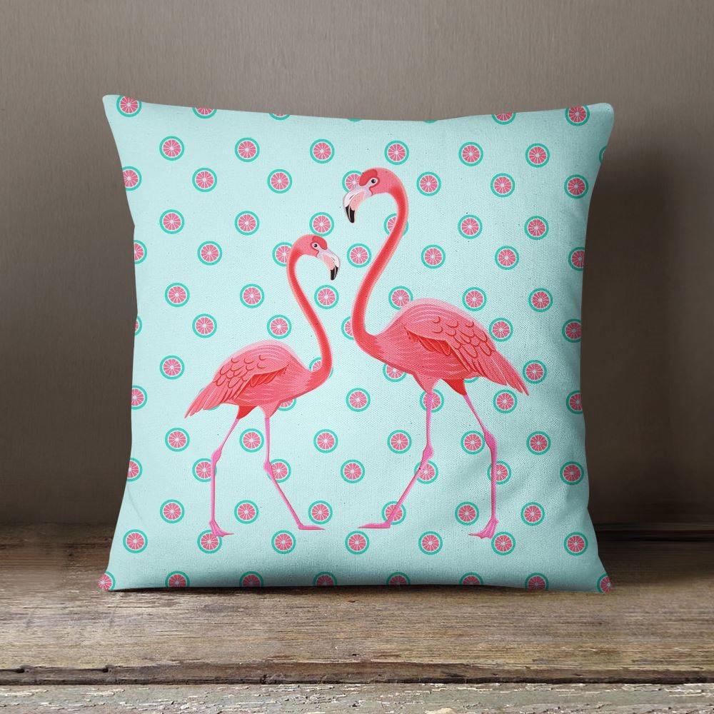 S4Sassy Decorative Square White Cushion Cover Throw Flamingo Print Pillow Case