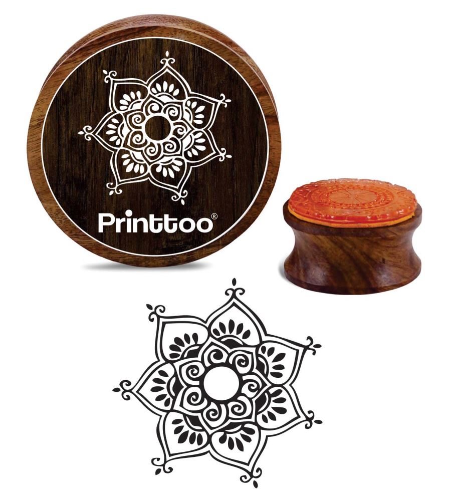 Printtoo Round Wooden Rubber Stamp Floral Mandala Pattern Craft Textile Stamps-2 Inch