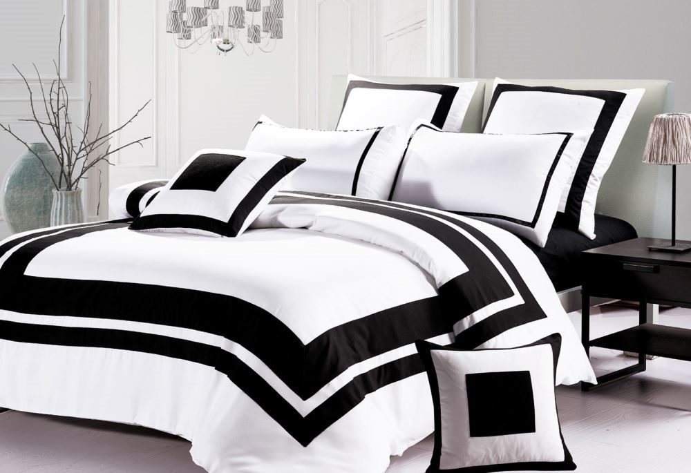 3pcs Super King Size Black White Hotel Style Duvet Cover Set