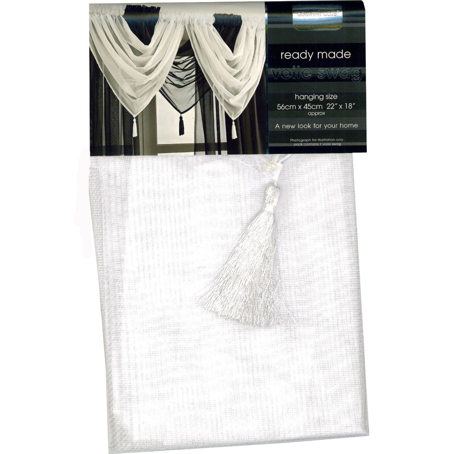 Country Club Single Plain Voile Swag White 56cm X 45cm Trade Me