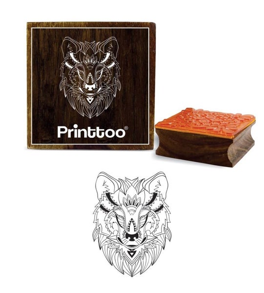 Printtoo Textile Stamp Lion Face Pattern Wooden Square Rubber Stamp Scrap-Booking-2 x 2 Inches