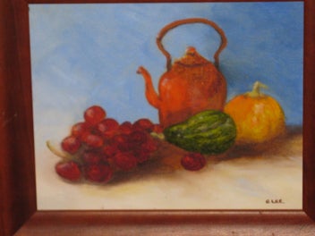 Listing 9 of 15 for B Lee - Kettle Grapes & Vegetables Original Painting on Canvas