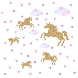 Listing 5 of 9 for Cartoon Unicorns Flower Flag Star Heart Wall Stickers / Decals - 6 Designs