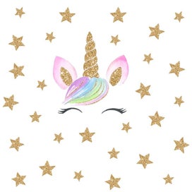 Listing 6 of 9 for Cartoon Unicorns Flower Flag Star Heart Wall Stickers / Decals - 6 Designs