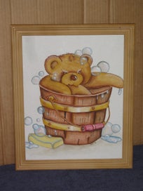 Listing 2 of 12 for Nicky - Real cute ' Teddy Bear Bath in a Bucket ' Original Watercolour Painting