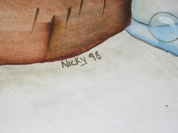 Listing 4 of 12 for Nicky - Real cute ' Teddy Bear Bath in a Bucket ' Original Watercolour Painting