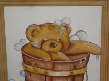 Listing 5 of 12 for Nicky - Real cute ' Teddy Bear Bath in a Bucket ' Original Watercolour Painting