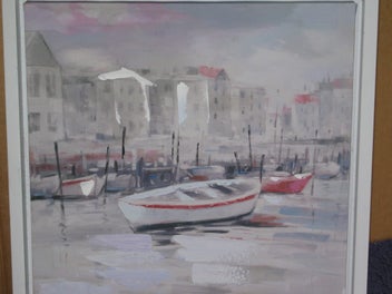 Listing 3 of 11 for Yong - Boats In The Harbour Painting hand coloured & finished print mixed media