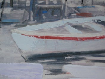 Listing 5 of 11 for Yong - Boats In The Harbour Painting hand coloured & finished print mixed media