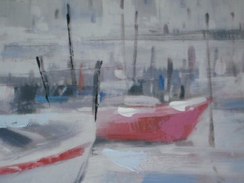 Listing 7 of 11 for Yong - Boats In The Harbour Painting hand coloured & finished print mixed media
