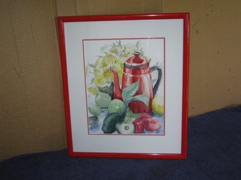 Listing 3 of 19 for Julie Feran Coffee Pot & Fruit & Flowers Watercolour Painting
