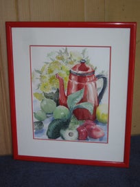 Listing 2 of 19 for Julie Feran Coffee Pot & Fruit & Flowers Watercolour Painting