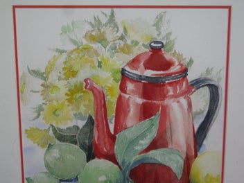 Listing 5 of 19 for Julie Feran Coffee Pot & Fruit & Flowers Watercolour Painting