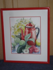 Listing 16 of 19 for Julie Feran Coffee Pot & Fruit & Flowers Watercolour Painting