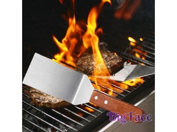 Listing 3 of 8 for Kitchen Spatula Wooden Handle Grill Turner Stainless Steel Metal Scrape For