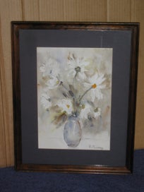 Listing 2 of 10 for V Massey Flowers In a Vase Scene Original Watercolour Painting