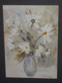 Listing 3 of 10 for V Massey Flowers In a Vase Scene Original Watercolour Painting