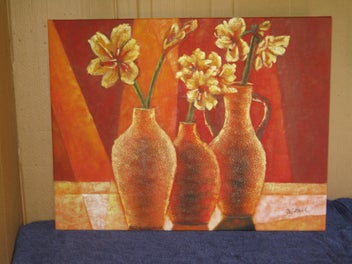 Listing 3 of 13 for W Hall Large Bright Colourful Flowers In Three Pots or Jugs Original Painting