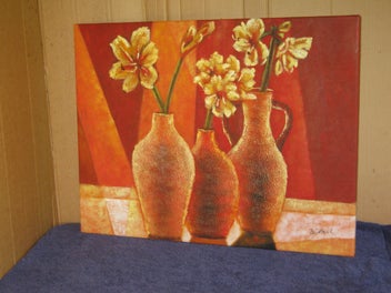 Listing 2 of 13 for W Hall Large Bright Colourful Flowers In Three Pots or Jugs Original Painting