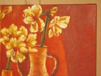 Listing 5 of 13 for W Hall Large Bright Colourful Flowers In Three Pots or Jugs Original Painting