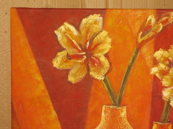 Listing 8 of 13 for W Hall Large Bright Colourful Flowers In Three Pots or Jugs Original Painting