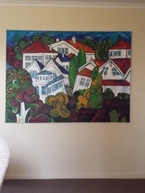 Listing 3 of 4 for HUGE OIL PAINTING ON CANVAS | SUBJECT: PARNELL VILLAS | ARTIST: LISA EVANS