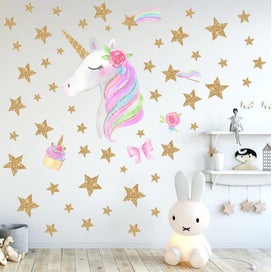 Listing 8 of 9 for Cartoon Unicorns Flower Flag Star Heart Wall Stickers / Decals - 6 Designs