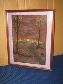 Listing 3 of 10 for Rusty - Trees & Moon Landscape Original painting - oil pastels ?